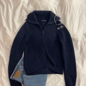 NEW Brandy Melville Navy Andrew Wool Zip-Up Sweater